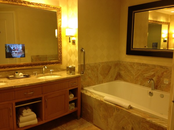 Bathroom with TV built into the mirror