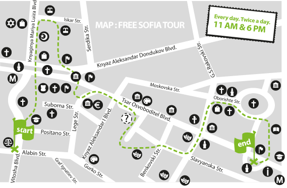 Sofia FREE walking tour route