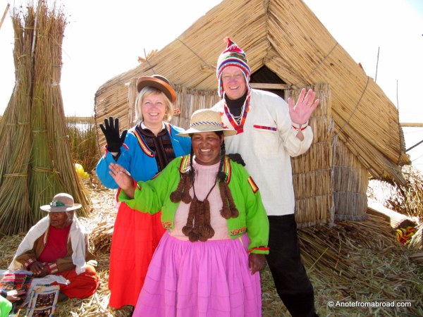 Tim and I dressed in local Uros fashion