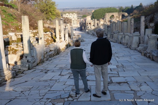 Looking down the marble street to view the Library