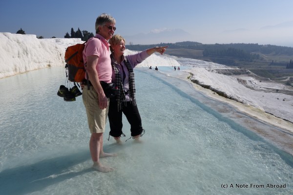 Wading in the travertine pools