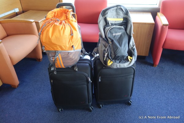 The entirety of our luggage, two carry on suitcases and two small backpacks