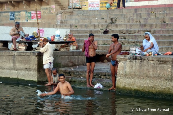 Men bathing in the river