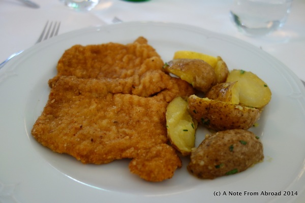 Weiner Schnitzel (breed and pan fried pork) with parsley potatoes