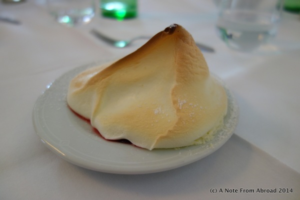 Nockerl - a soufflé of eggs, sugar and raspberry filling, a local specialty