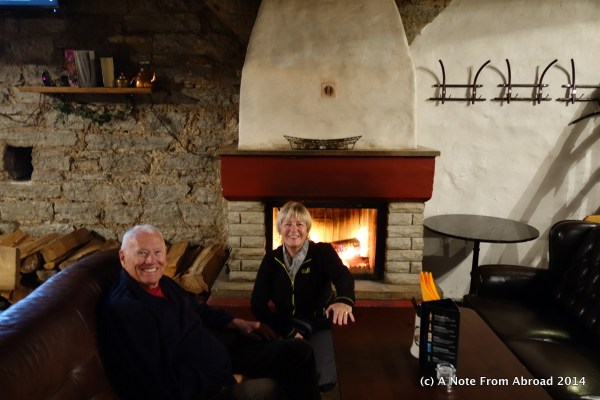Me with and our friend Dick drying out in front of a roaring fire before a great schnitzel lunch