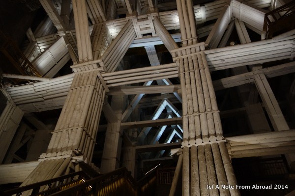 Beams support the load deep underground