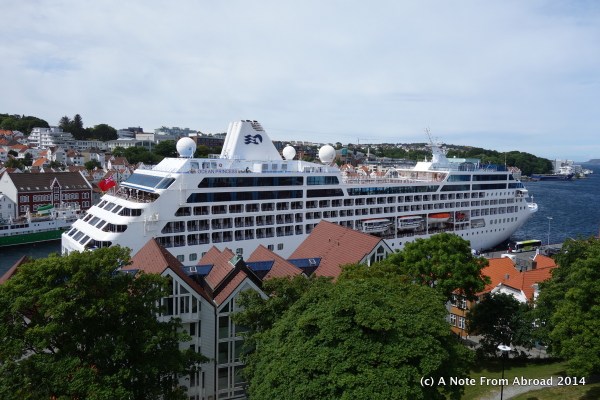 Ocean Princess docked right in town