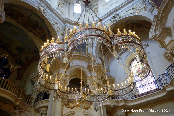 Large chandelier hanging from the center