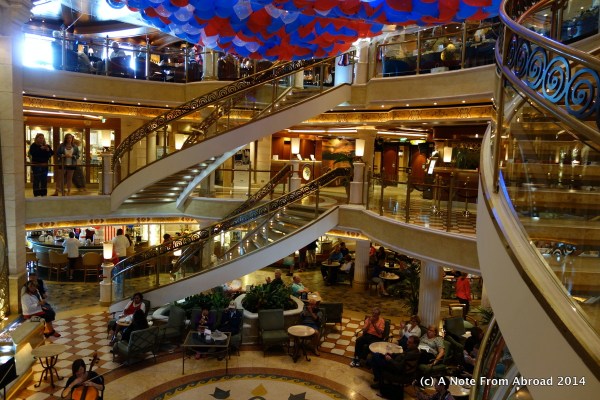 The central atrium is the hub of the ship where you find reception, tour desk, shopping arcade, bakery and snack counter, ice cream parlor and more