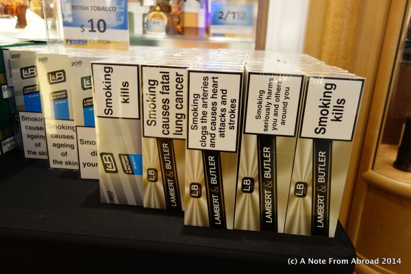 They sell many things in the onboard shops, but I am amazed when people still buy cigarettes