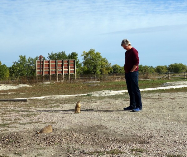 Tim having a face to face with a prairie dog