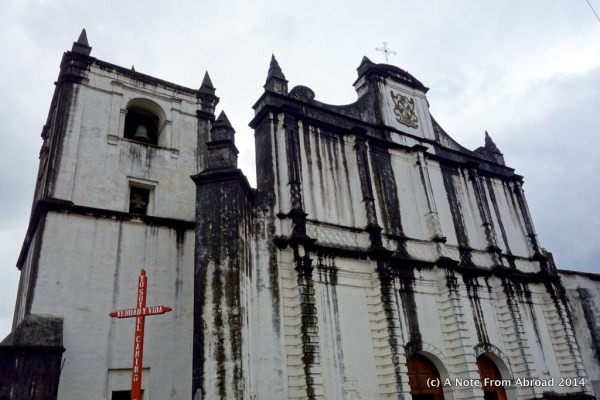Church on the central plaza, Coban