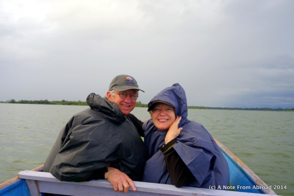 Tim and Joanne snuggled up in our warm, dry rain parkas