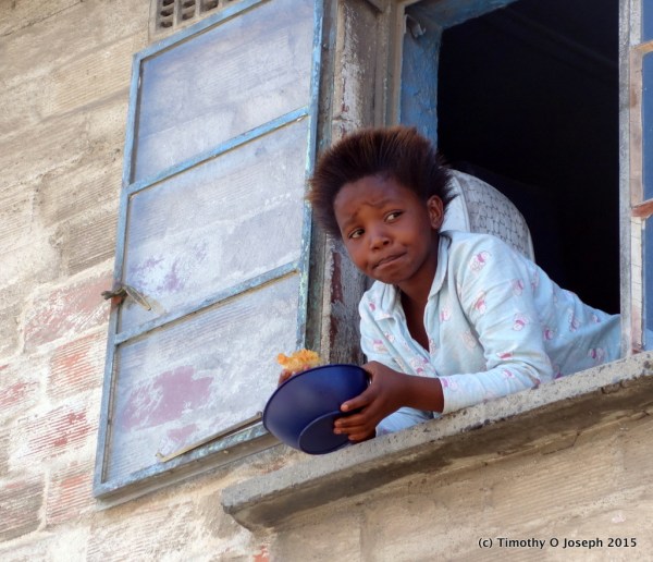 Leaning out a window to see what we were doing