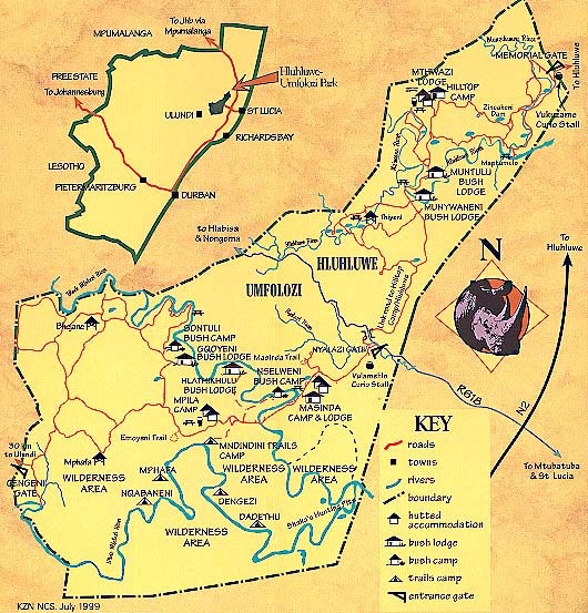 Map of Hluhluwe Game Reserve courtesy of hluhluwegamereserve.com