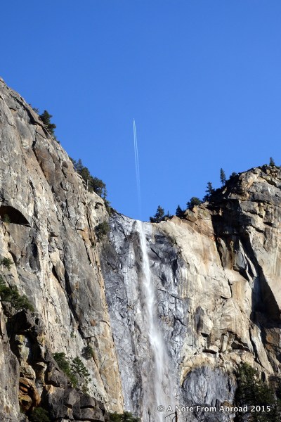 Bridalveil Falls with jet stream at the top