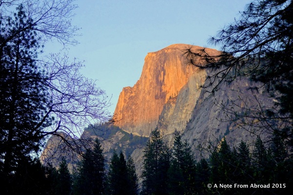 Half Dome with late afternoon sun lighting up the face