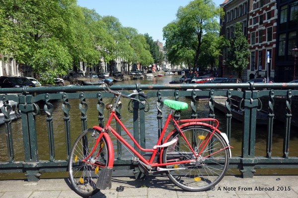 Bikes are parked all along the bridges and sides of the canals, as well as just about every where else in Amsterdam