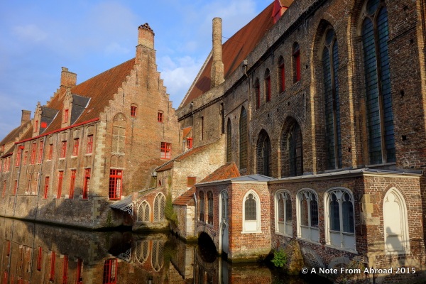 Along one of several canals in Brugge, Belgium ~ Morning sun and reflections in the water