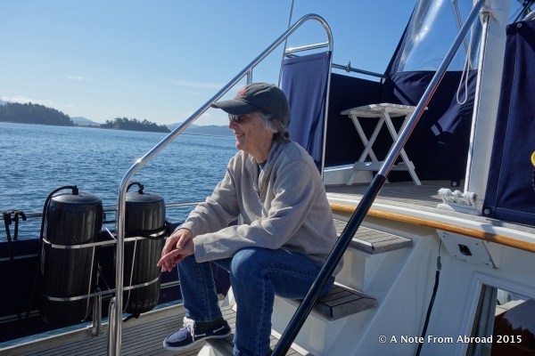 Jan taking a rest from the helm