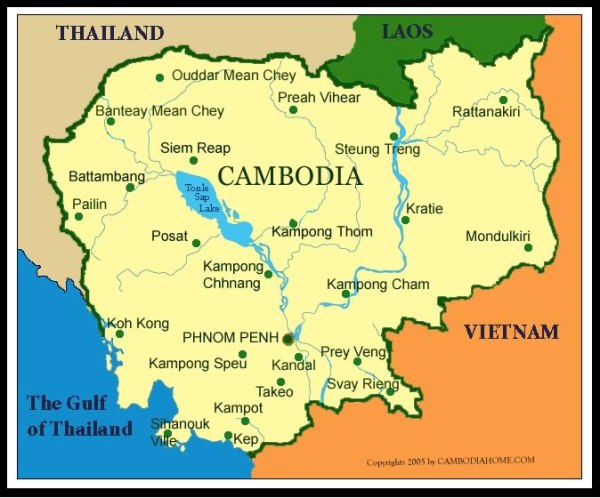 Map showing location of Battambang in the Northwest portion of Cambodia