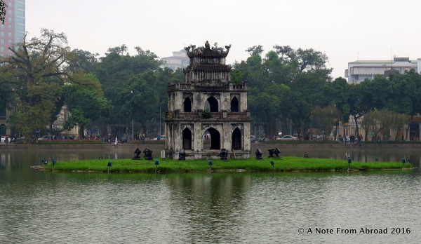 Stone pagoda in the middle of the lake