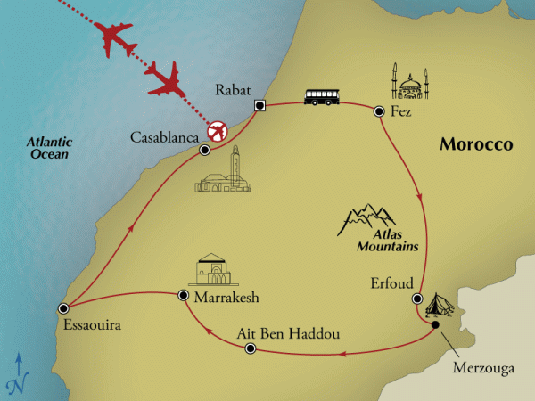 The route we will be taking on our journey around Morocco