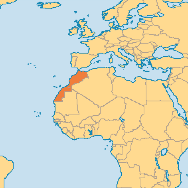Map of the North part of Africa. Morocco is shown in red