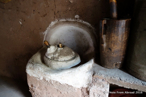 Inside the kitchen where a grinding stone is still in use