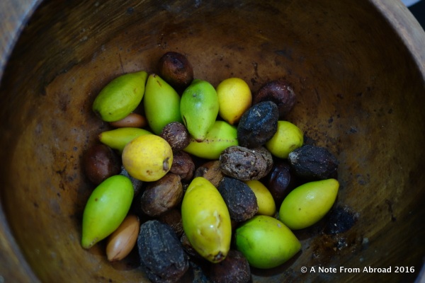 Argan fruit, husk , seed and inner almond.