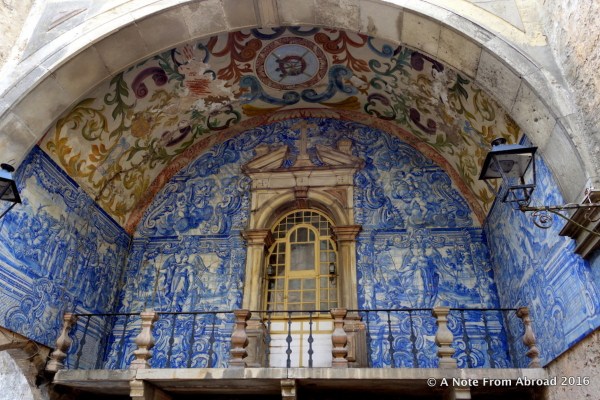 Azulejo (painted tin-glazed tile work) at main entry gate of Obidos
