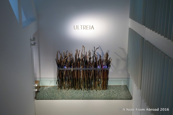 Walking sticks that had been left or donated at the end of a pilgrimage