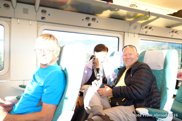 Tim, Karen and Dick on the train ~ sorry this is so washed out :(