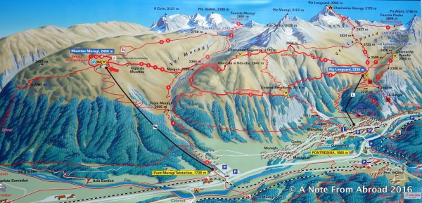 Map shows several trails you can take from the top of the funicular. We choose the Panorama Trail.