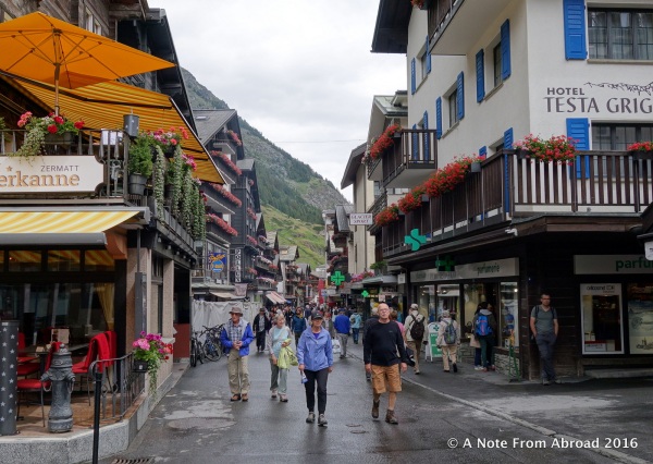 The main street through Zermatt that leads to the train station