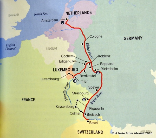Route of our river cruise on the River Queen