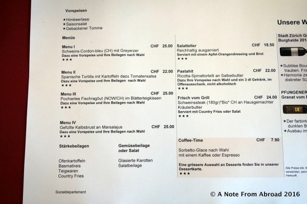 Meals change daily, and no menu is available in English