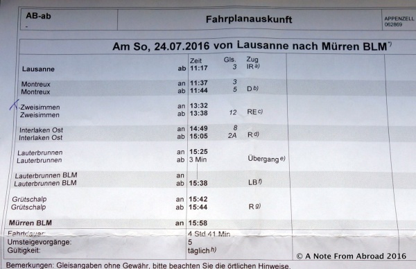 Multiple connections to get from Lausanne to Murren