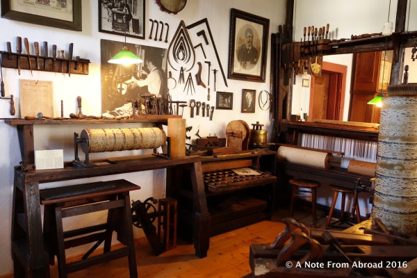 Workshop where musical instruments were restored