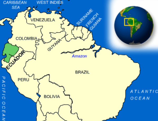 Partial map of South America showing location of Ecuador