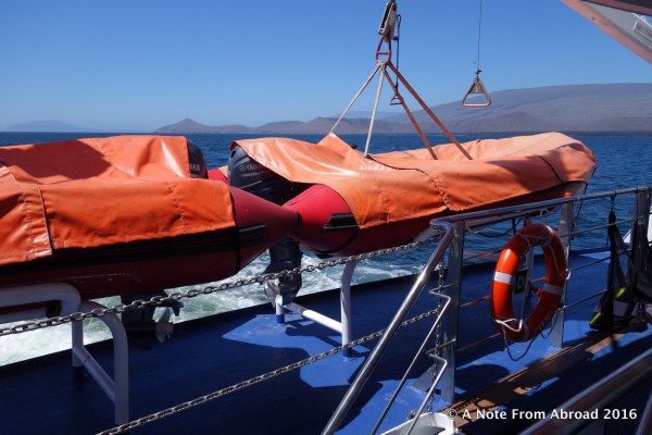 This is the rear of the boat where the panga boats (zodiac) are stored.