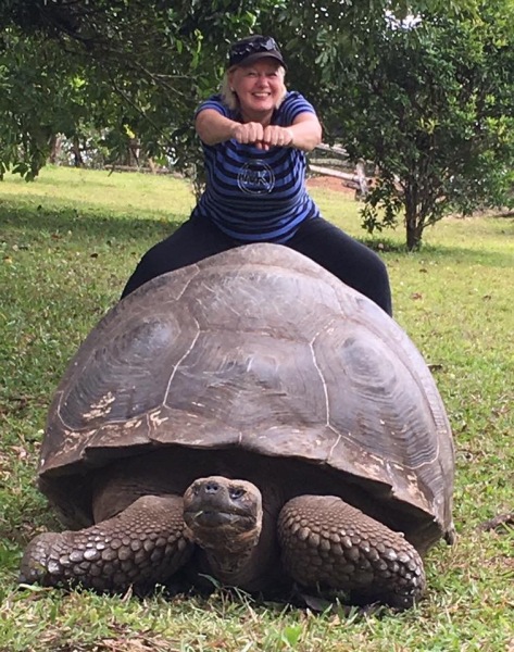 Joanne and a Giant Galapagos Tortoise
